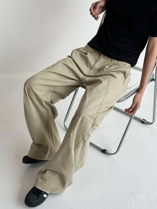 Unisex Retro American Work Pants with Big Pockets and Splicing Design - Casual Curved Knife Style for 90s Inspired Fashion