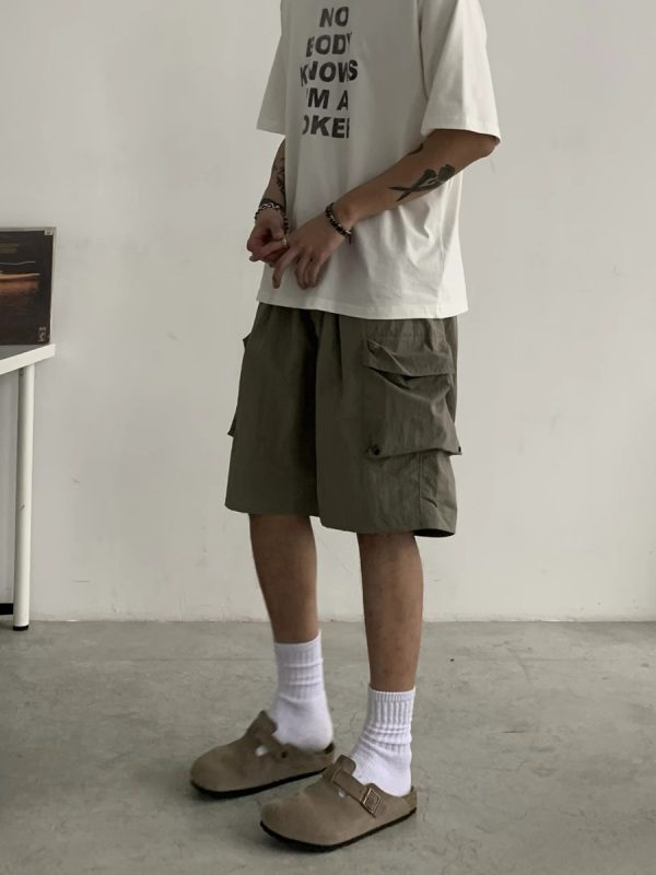 Unisex Retro Cargo Shorts - Japanese Style Summer Commuting Loose Straight Five-Point Pants for Outdoor Trend