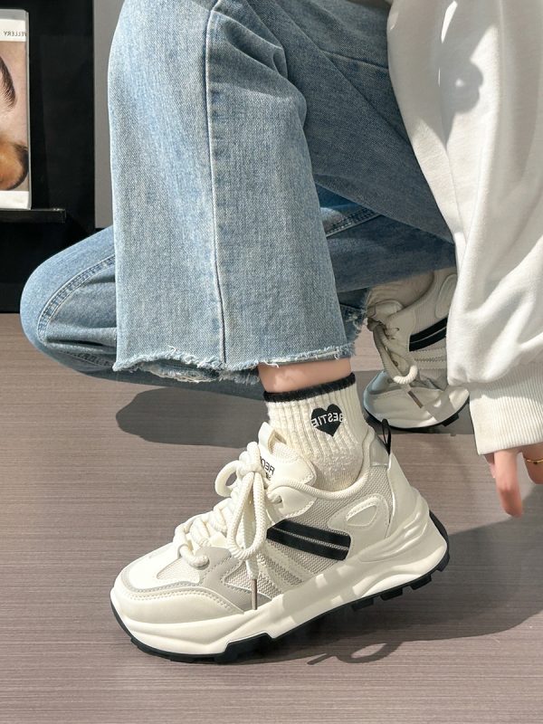 Unisex Retro Dad Shoes - Breathable Mesh Summer Sneakers for Couples - Versatile Soft-Soled White Footwear