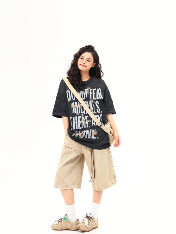 Unisex Retro Graffiti Letter Design Short-Sleeve T-Shirt - Summer Versatile Couple Tee, 90s American Street Style