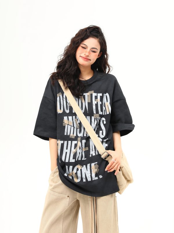 Unisex Retro Graffiti Letter Design Short-Sleeve T-Shirt - Summer Versatile Couple Tee, 90s American Street Style