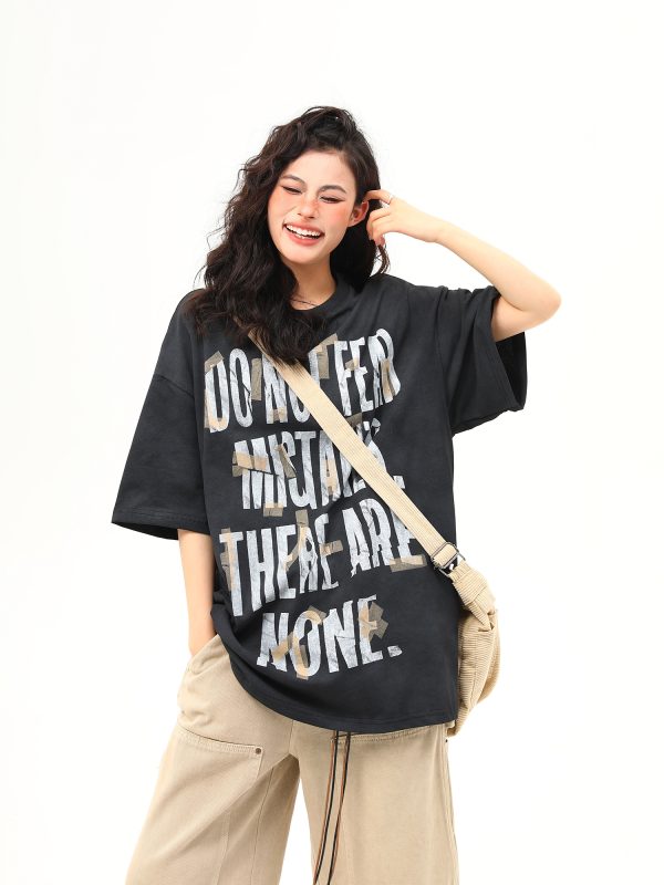 Unisex Retro Graffiti Letter Design Short-Sleeve T-Shirt - Summer Versatile Couple Tee, 90s American Street Style