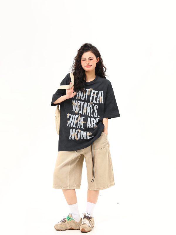 Unisex Retro Graffiti Letter Design Short-Sleeve T-Shirt - Summer Versatile Couple Tee, 90s American Street Style