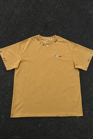 Unisex Retro Rainbow Embroidery Short Sleeve T-Shirt â€“ American National Style, Loose Fit, Summer Essential for Couples