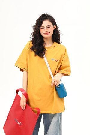 Unisex Retro Rainbow Embroidery Short Sleeve T-Shirt â€“ American National Style, Loose Fit, Summer Essential for Couples