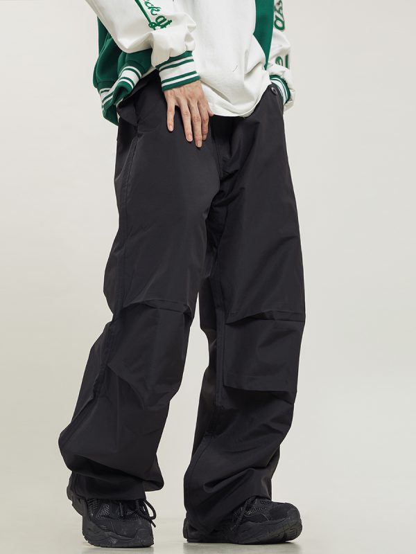 Unisex Retro Straight Black Drawstring Work Pants - Japanese Style High Street Casual Fashion