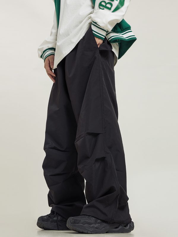 Unisex Retro Straight Black Drawstring Work Pants - Japanese Style High Street Casual Fashion