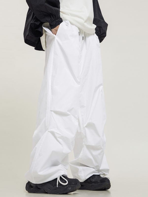 Unisex Retro Straight Black Drawstring Work Pants - Japanese Style High Street Casual Fashion
