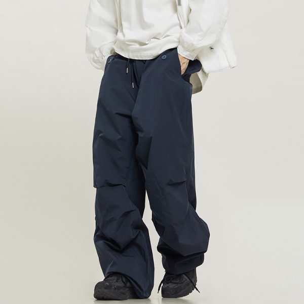 Unisex Retro Straight Black Drawstring Work Pants - Japanese Style High Street Casual Fashion