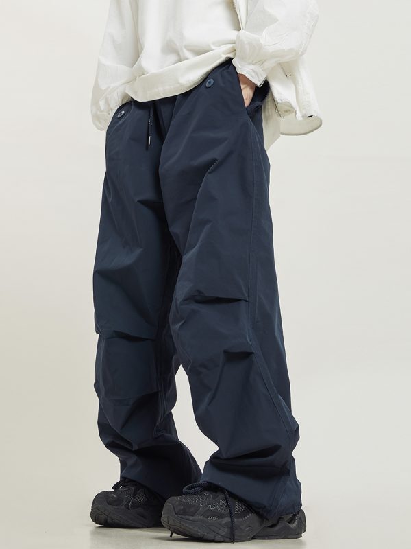 Unisex Retro Straight Black Drawstring Work Pants - Japanese Style High Street Casual Fashion