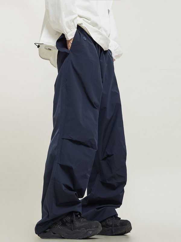 Unisex Retro Straight Black Drawstring Work Pants - Japanese Style High Street Casual Fashion