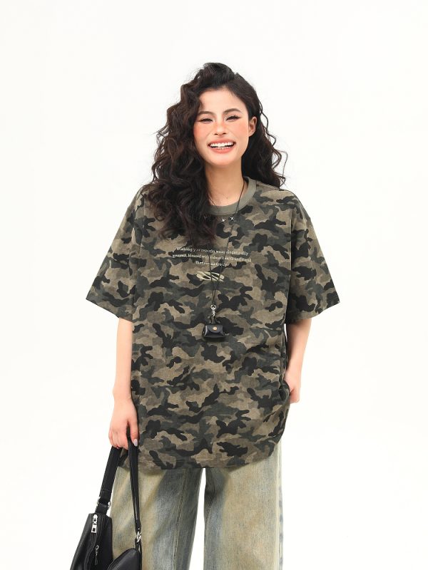 Unisex Retro Washed Camouflage Short-Sleeve T-Shirt - Trendy Loose Fit Summer Top for Couples, Y2K Style