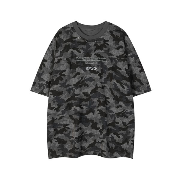 Unisex Retro Washed Camouflage Short-Sleeve T-Shirt - Trendy Loose Fit Summer Top for Couples, Y2K Style