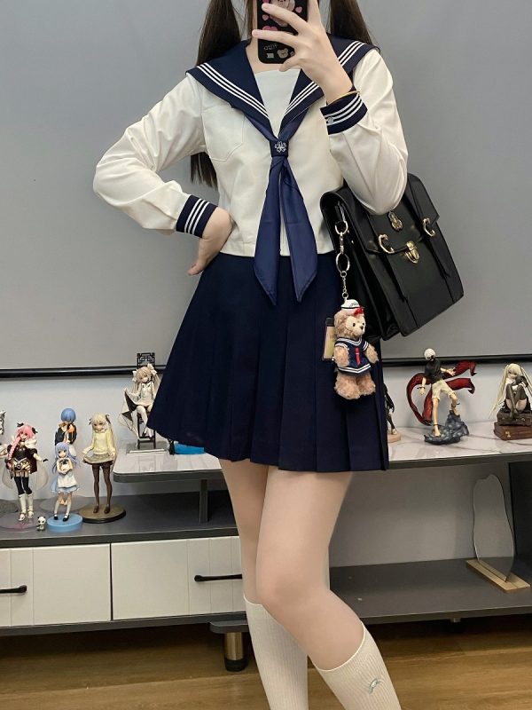 Unisex Sailor Suit Set - Authentic JK Uniform with Long & Short Sleeves, Basic White, Three-Volume Design for Middle School Style