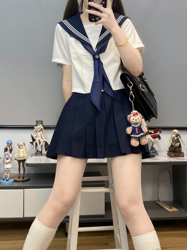 Unisex Sailor Suit Set - Authentic JK Uniform with Long & Short Sleeves, Basic White, Three-Volume Design for Middle School Style
