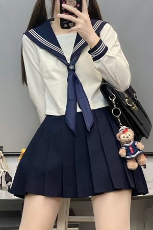 Unisex Sailor Suit Set - Authentic JK Uniform with Long & Short Sleeves, Basic White, Three-Volume Design for Middle School Style