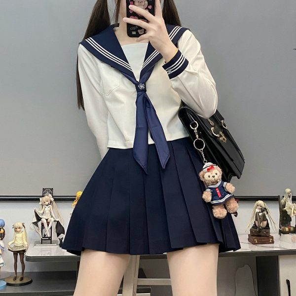 Unisex Sailor Suit Set - Authentic JK Uniform with Long & Short Sleeves, Basic White, Three-Volume Design for Middle School Style