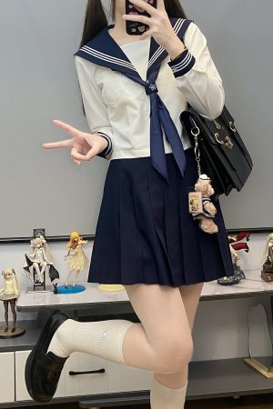 Unisex Sailor Suit Set - Authentic JK Uniform with Long & Short Sleeves, Basic White, Three-Volume Design for Middle School Style