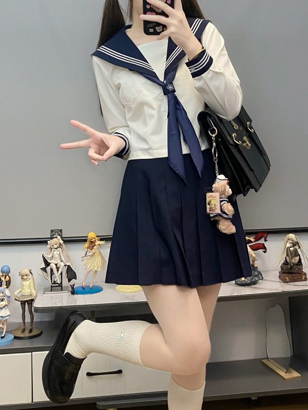 Unisex Sailor Suit Set - Authentic JK Uniform with Long & Short Sleeves, Basic White, Three-Volume Design for Middle School Style