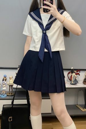 Unisex Sailor Suit Set - Authentic JK Uniform with Long & Short Sleeves, Basic White, Three-Volume Design for Middle School Style