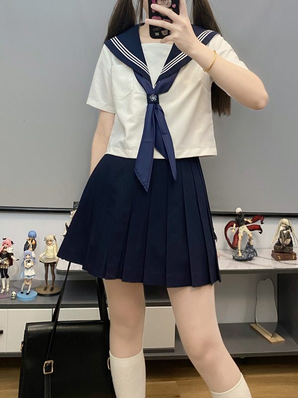 Unisex Sailor Suit Set - Authentic JK Uniform with Long & Short Sleeves, Basic White, Three-Volume Design for Middle School Style