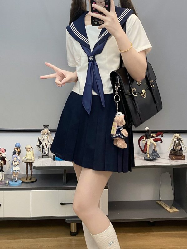 Unisex Sailor Suit Set - Authentic JK Uniform with Long & Short Sleeves, Basic White, Three-Volume Design for Middle School Style