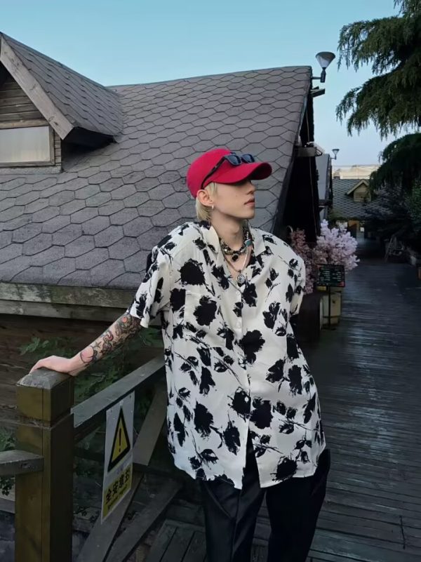 Unisex Summer Floral Cuban Collar Shirt - Retro Vintage Loose Fit Beachwear in Korean Style