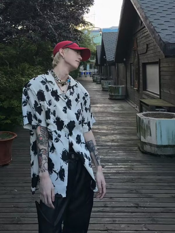 Unisex Summer Floral Cuban Collar Shirt - Retro Vintage Loose Fit Beachwear in Korean Style
