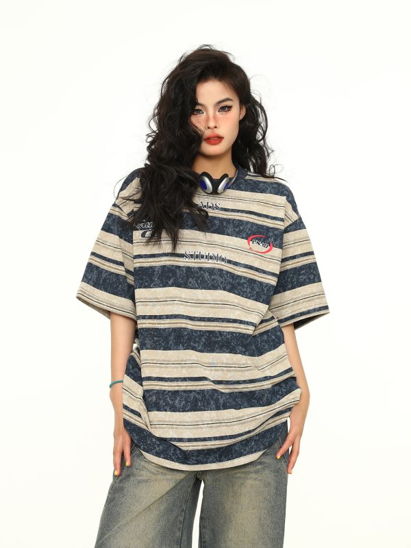 Unisex Tie-Dye Striped Short Sleeve T-Shirt - 2025 Summer American Vintage Style, Trendy 90s Inspired Top