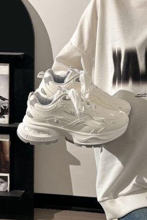 Unisex Versatile Mesh Breathable Dad Shoes - Soft Sole White Sneakers for Summer 2025 Sports Style