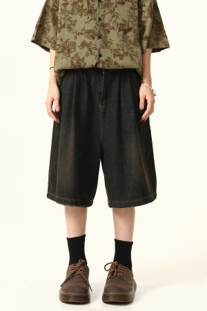 Unisex Vintage Retro Denim Shorts - Loose Wide-Leg Five-Point Pants for Couples - Versatile American Style Fashion