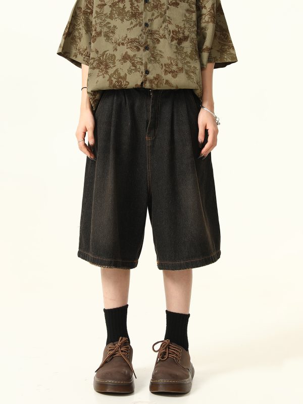 Unisex Vintage Retro Denim Shorts - Loose Wide-Leg Five-Point Pants for Couples - Versatile American Style Fashion