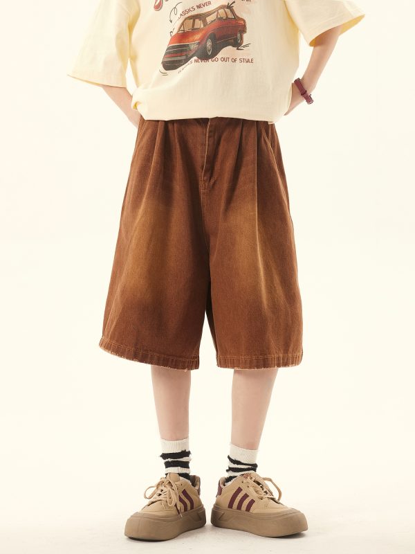 Unisex Vintage Retro Denim Shorts - Loose Wide-Leg Five-Point Pants for Couples - Versatile American Style Fashion
