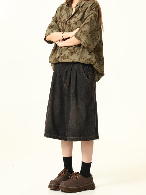Unisex Vintage Retro Denim Shorts - Loose Wide-Leg Five-Point Pants for Couples - Versatile American Style Fashion