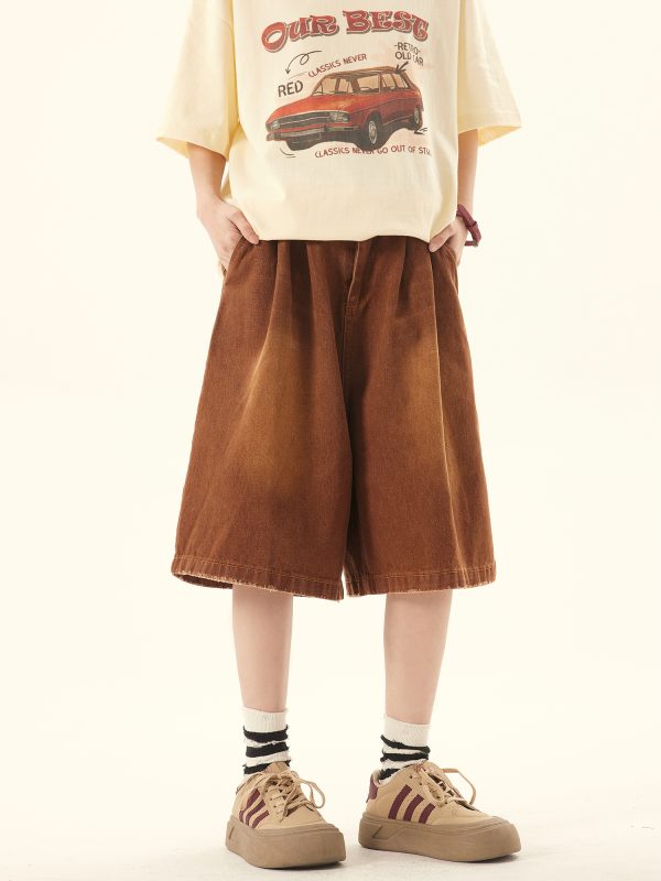 Unisex Vintage Retro Denim Shorts - Loose Wide-Leg Five-Point Pants for Couples - Versatile American Style Fashion