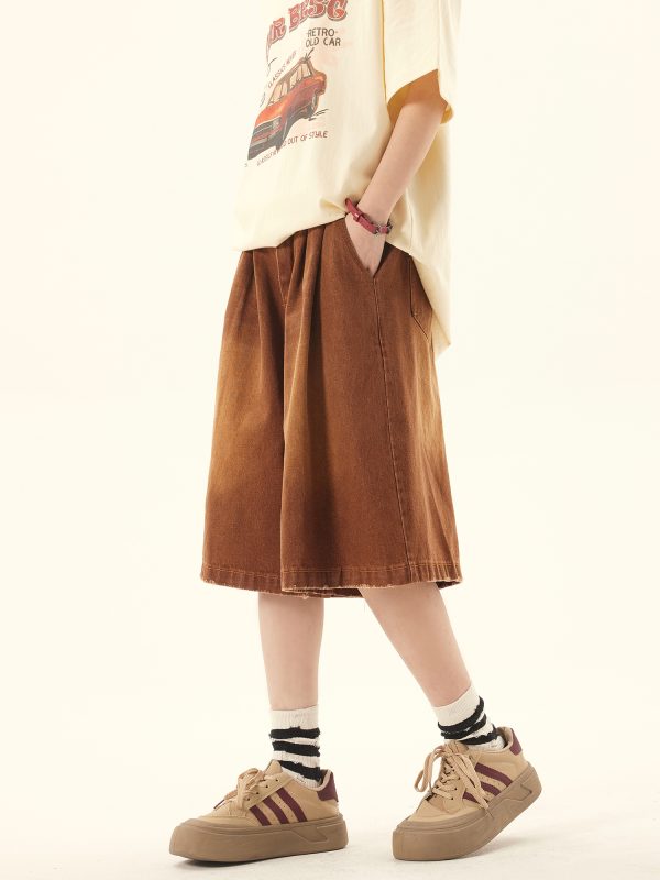 Unisex Vintage Retro Denim Shorts - Loose Wide-Leg Five-Point Pants for Couples - Versatile American Style Fashion