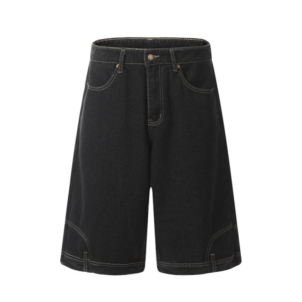 Unisex Vintage Wide-Leg Inverted Denim Shorts - Retro American Style Washed Loose Cropped Pants