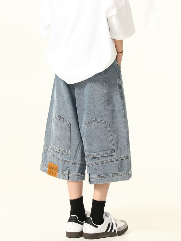 Unisex Vintage Wide-Leg Inverted Denim Shorts - Retro American Style Washed Loose Cropped Pants