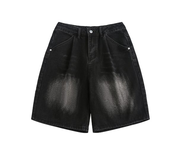 Unisex Wide-Leg Denim Shorts in Washed Blue - American Street Style Loose-Fit Summer Five-Point Pants for Casual Wear