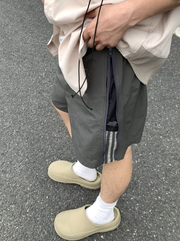 Unisex Zip Striped Nylon Casual Shorts - American Style Quick-Dry Breathable Loose-Fit Summer Five-Point Pants