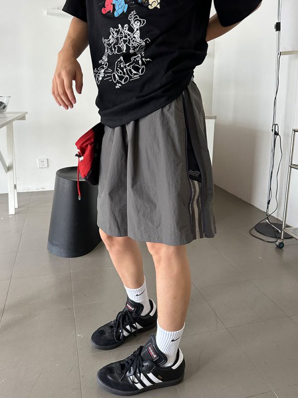 Unisex Zip Striped Nylon Casual Shorts - American Style Quick-Dry Breathable Loose-Fit Summer Five-Point Pants