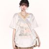 V-Neck Cartoon Print Short Sleeve T-Shirt for Women - Summer Loose Fit American Style, Trendy Niche Design
