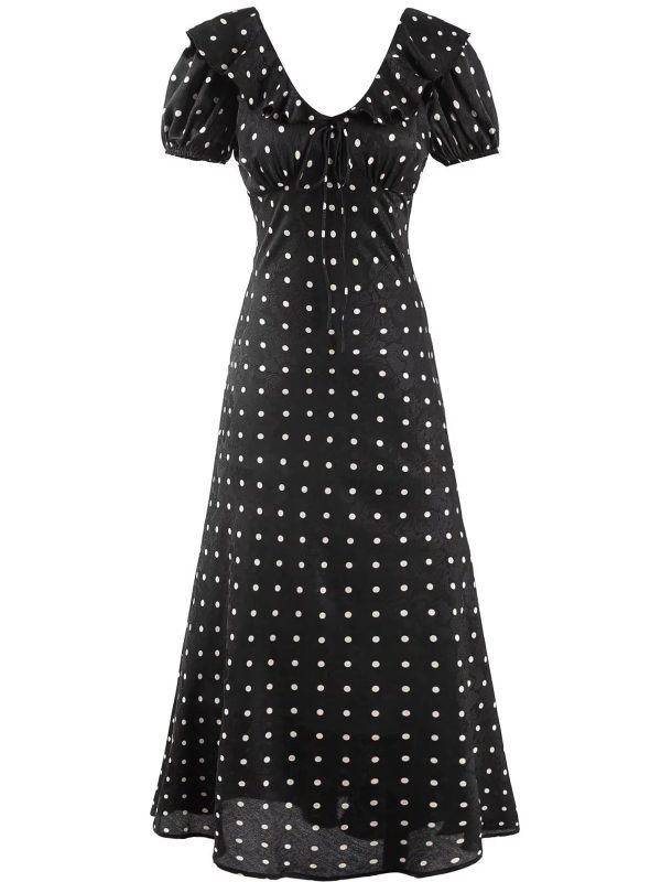 V-Neck Floral Maxi Dress for Women - Vintage 2025 Summer Vacation Style - Black - Elegant Anti-Aging Design