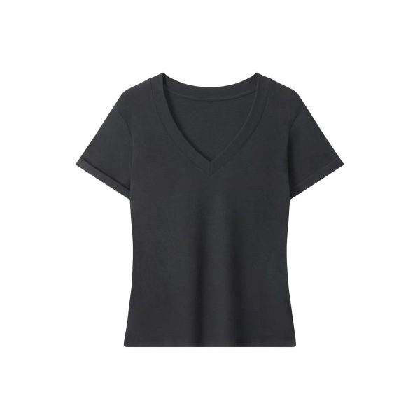 V-Neck Short Sleeve T-Shirt for Women - Solid Color Gray Minimalist Casual Top, Trendy Lazy Style Fashion Essential