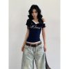 V-Neck Short Sleeve Women's Summer T-Shirt - Spicy Girl Lace Splicing Slim Fit Top - Trendy American Style Fashion