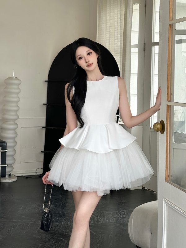 Velvet Spliced Ballet Skirt and Mesh Sleeveless Vest Dress - Princess Style Puff Skirt, Y2K Fashion, 90s Inspired