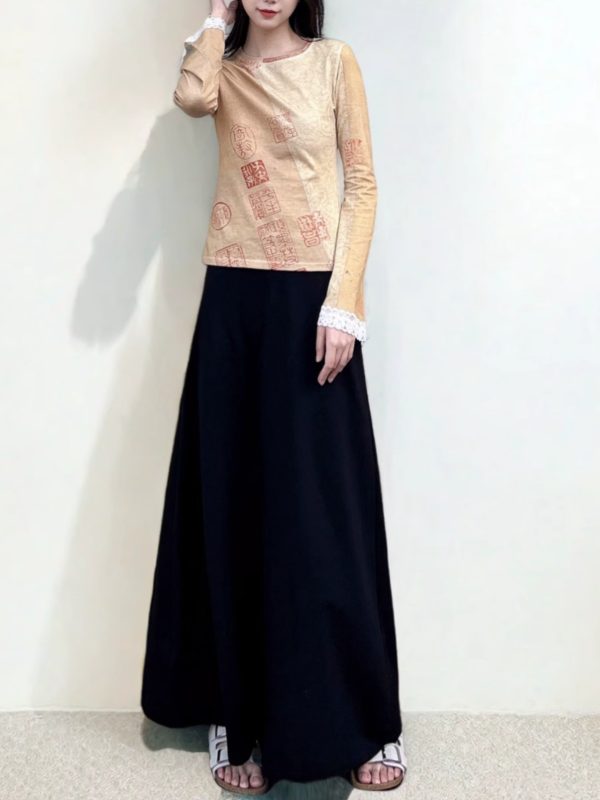 Versatile Black Floor-Length A-Line Skirt for Spring and Summer, Casual Sports Leisure Style, Perfect for Everyday Wear