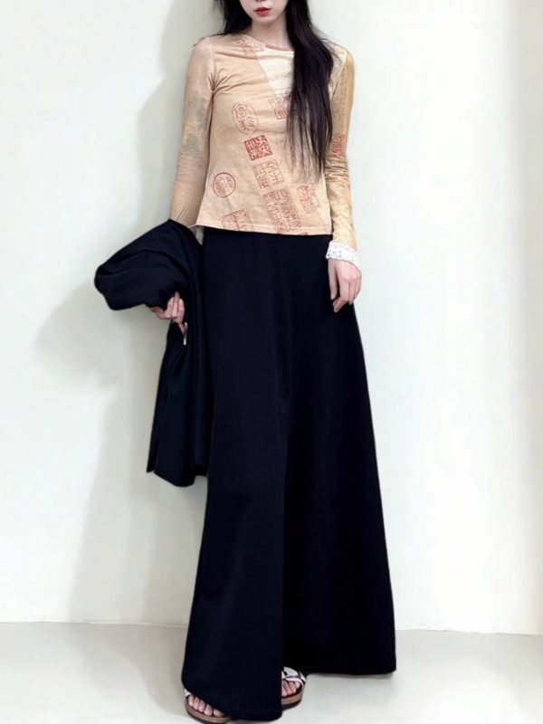 Versatile Black Floor-Length A-Line Skirt for Spring and Summer, Casual Sports Leisure Style, Perfect for Everyday Wear