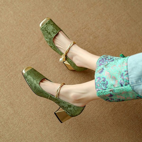 Versatile Italian Mary Jane High Heels for Women - National Wind Han Element, Square Toe, Shallow Mouth, Chic Style