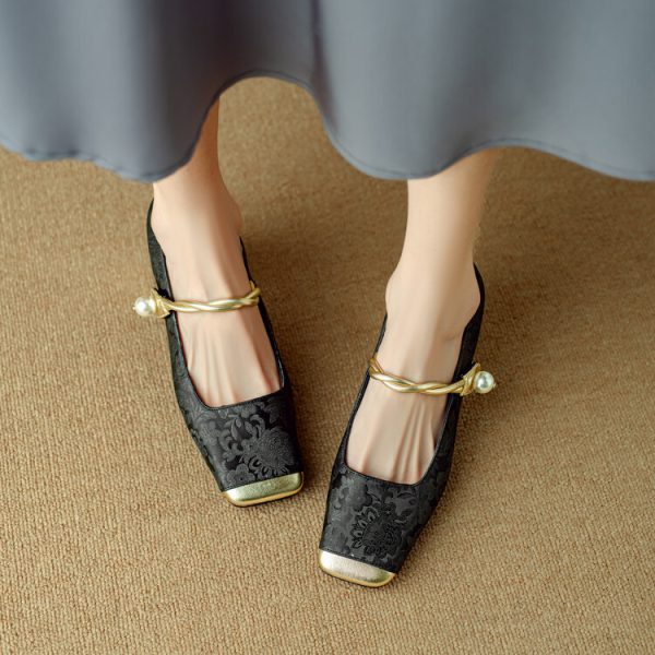 Versatile Italian Mary Jane High Heels for Women - National Wind Han Element, Square Toe, Shallow Mouth, Chic Style